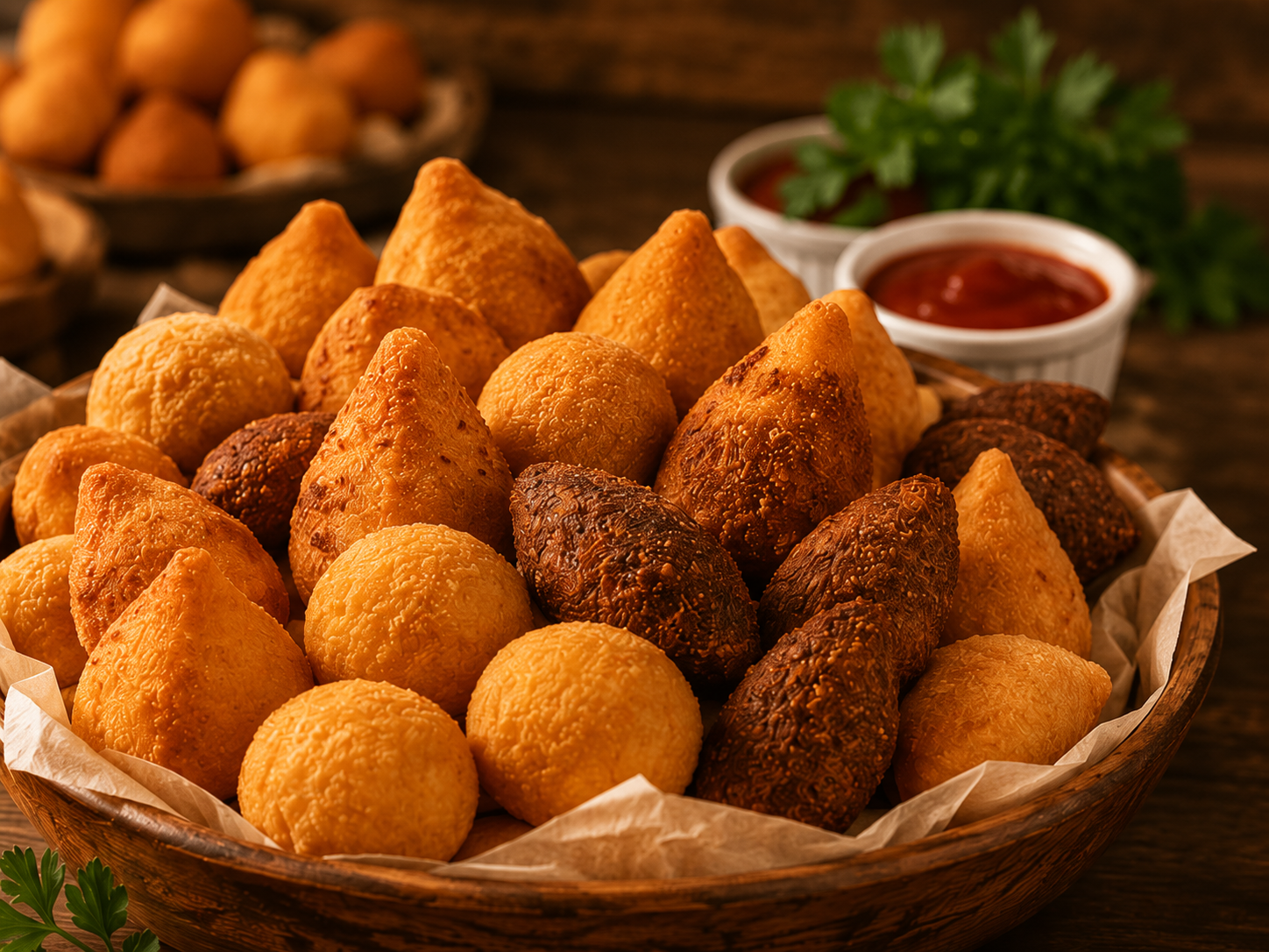Tigela de salgados variados da Tia Lú Lanches